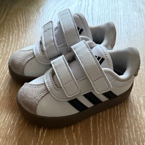 Adidas Kids White and Black Velcro Sneakers